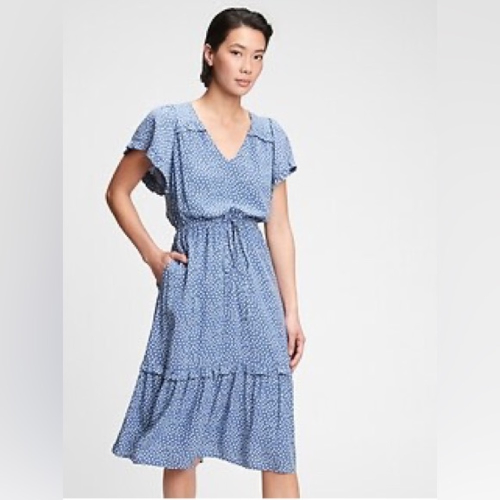 Gap Polka Dot Flutter Sleeve Ruffle Midi Dress